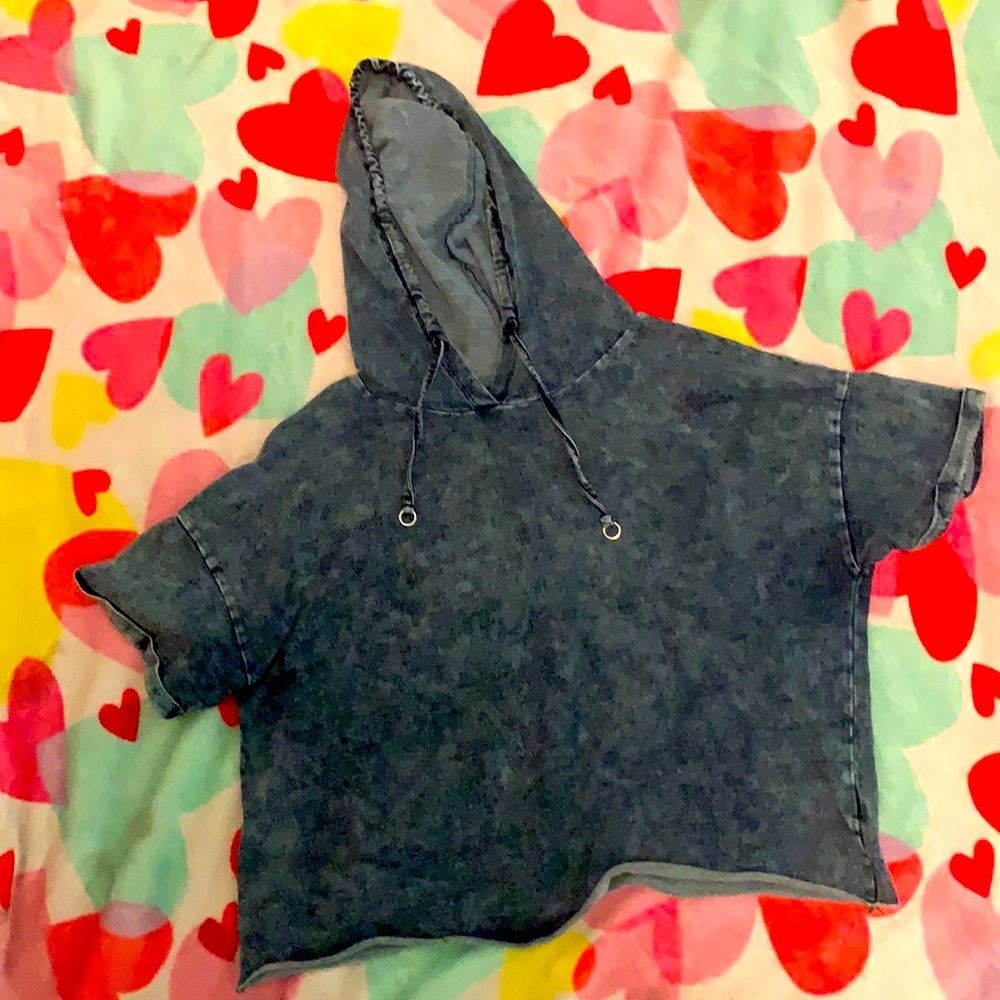 Nice blue jean cropped hoodie shirt , with adjustable strings ..